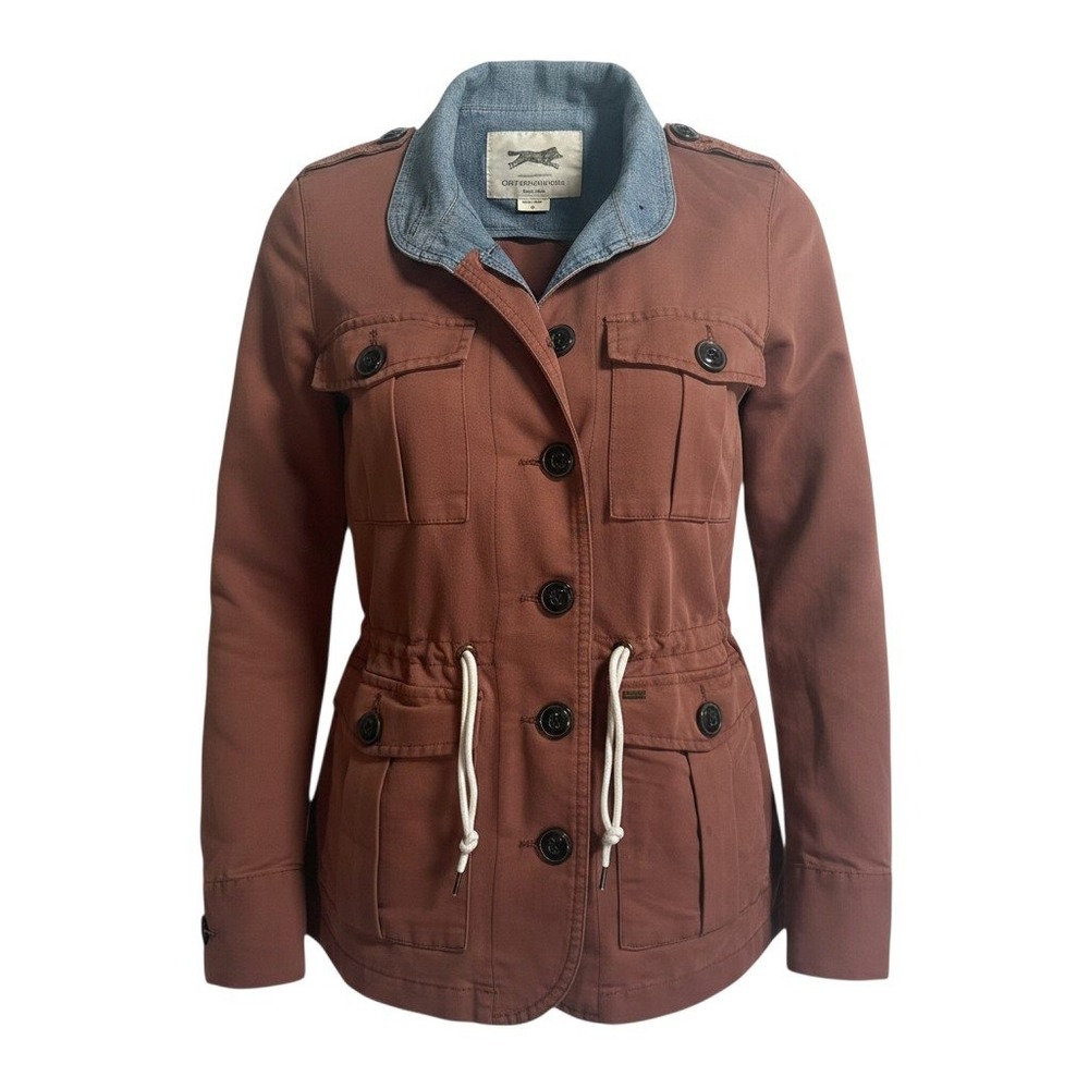 Obey Propaganda Utility Field Jacket XS Clay Brown Chambray Collar Cargo Coat